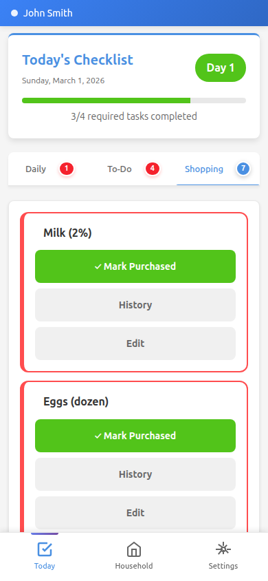 Shopping List Tab